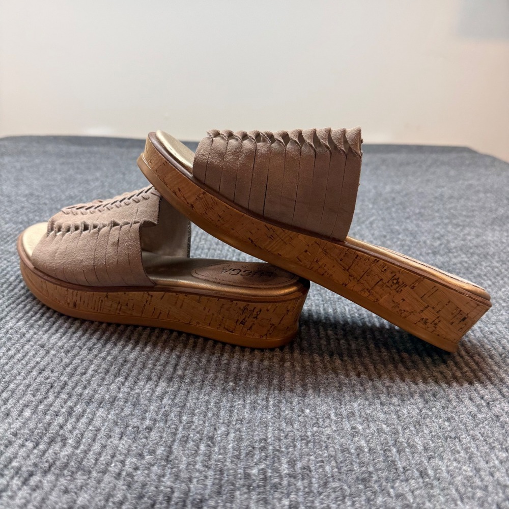 Lucca Lane Kalista Wedge Slide Sandals Womens 9M Tan‎ Suede Cork Comfort Shoes